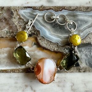 2131 Artisan Silver Bracelet with Green and Yellow Stones